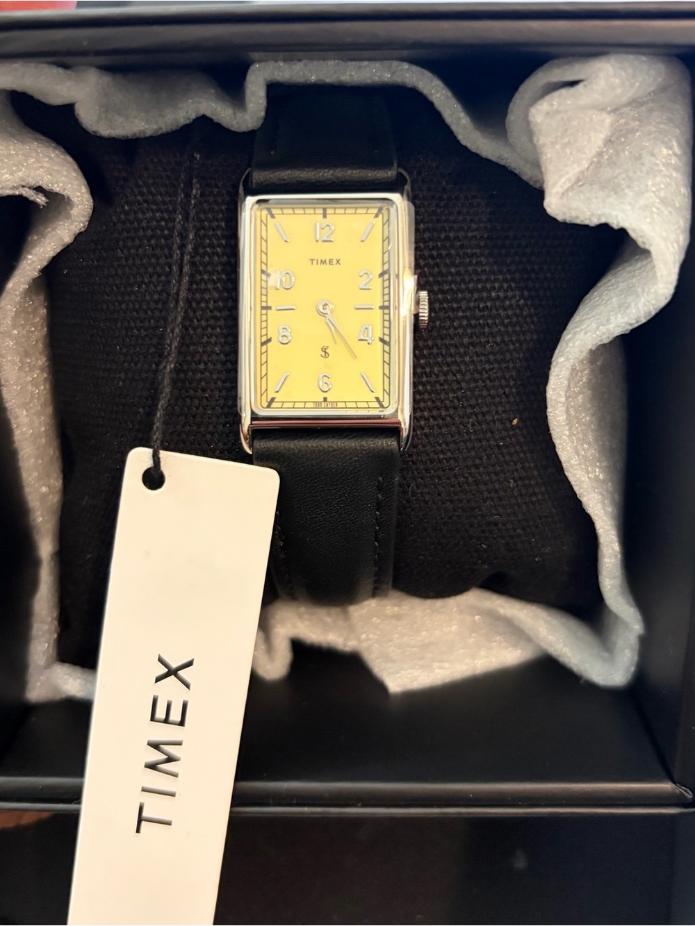 Todd Snyder x Timex Butter Yellow Dial 1976 Rectangular Silver Watch Bl leather